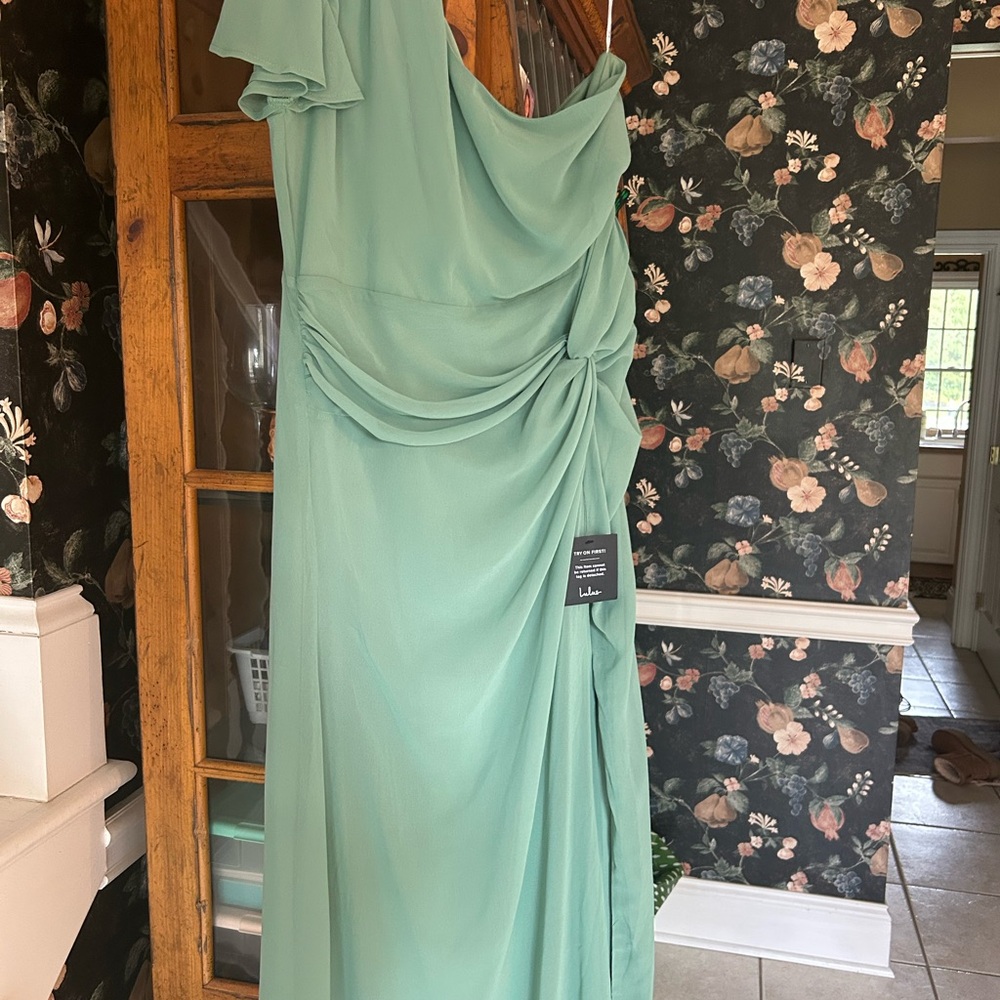 Lulu's Loving Twist Sage Green One-Shoulder Maxi Dress - Picture 5 of 7